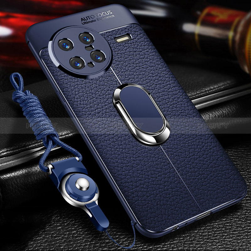 Coque Silicone Gel Motif Cuir Housse Etui avec Support Bague Anneau Aimante Magnetique pour Vivo X Note Bleu Plus