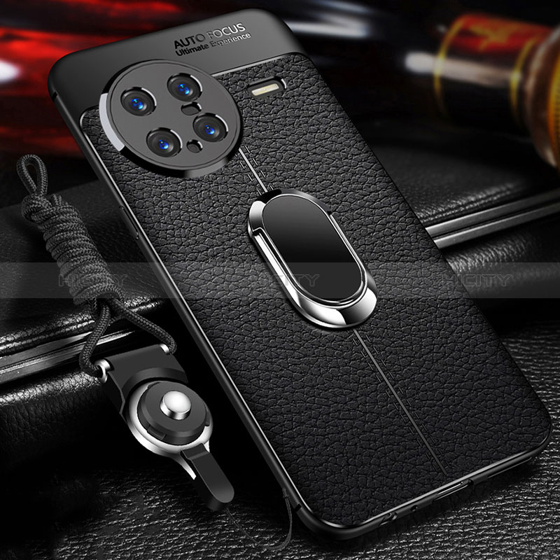 Coque Silicone Gel Motif Cuir Housse Etui avec Support Bague Anneau Aimante Magnetique pour Vivo X Note Noir Plus