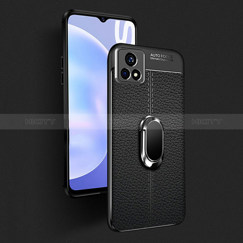 Coque Silicone Gel Motif Cuir Housse Etui avec Support Bague Anneau Aimante Magnetique pour Vivo Y72 India Plus