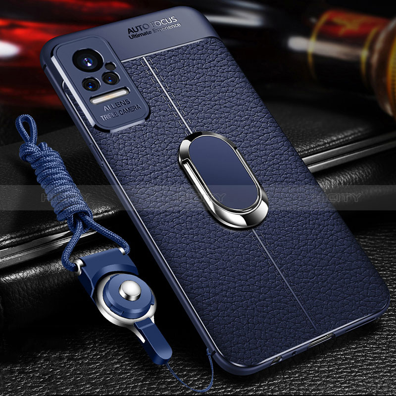 Coque Silicone Gel Motif Cuir Housse Etui avec Support Bague Anneau Aimante Magnetique pour Xiaomi Civi 1S 5G Bleu Plus