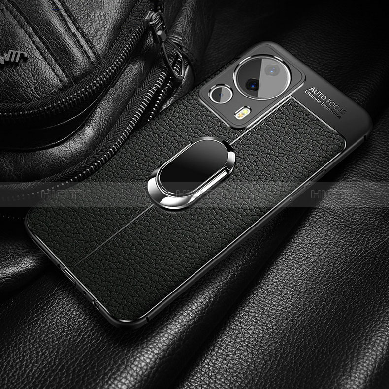 Coque Silicone Gel Motif Cuir Housse Etui avec Support Bague Anneau Aimante Magnetique pour Xiaomi Civi 2 5G Plus