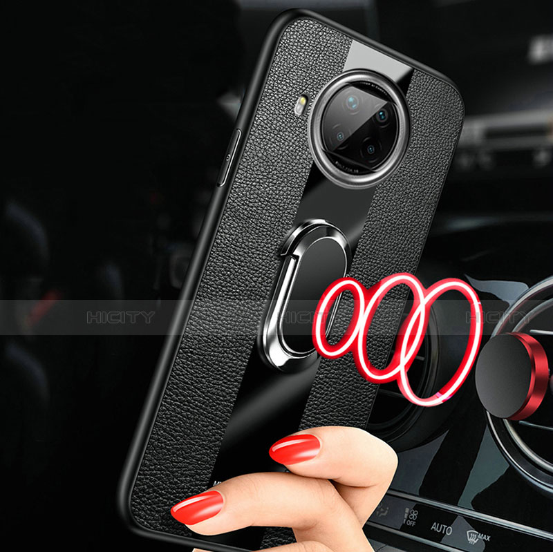 Coque Silicone Gel Motif Cuir Housse Etui avec Support Bague Anneau Aimante Magnetique pour Xiaomi Mi 10i 5G Plus