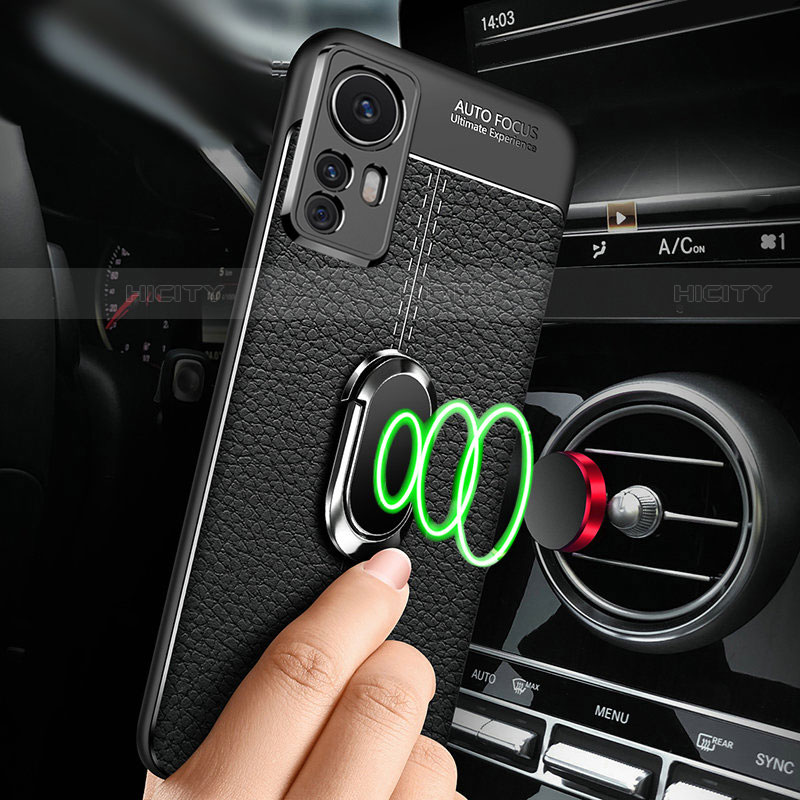 Coque Silicone Gel Motif Cuir Housse Etui avec Support Bague Anneau Aimante Magnetique pour Xiaomi Mi 12 Lite 5G Plus