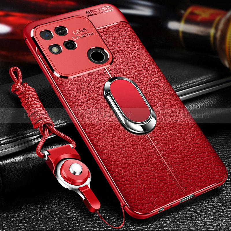 Coque Silicone Gel Motif Cuir Housse Etui avec Support Bague Anneau Aimante Magnetique pour Xiaomi POCO C31 Plus