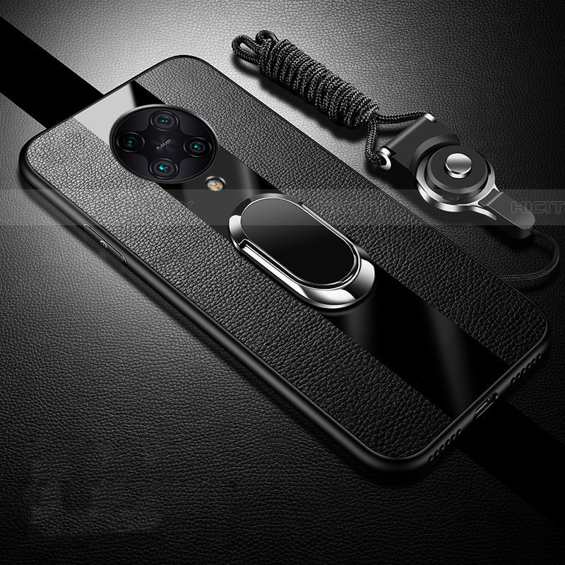 Coque Silicone Gel Motif Cuir Housse Etui avec Support Bague Anneau Aimante Magnetique pour Xiaomi Poco F2 Pro Noir Plus