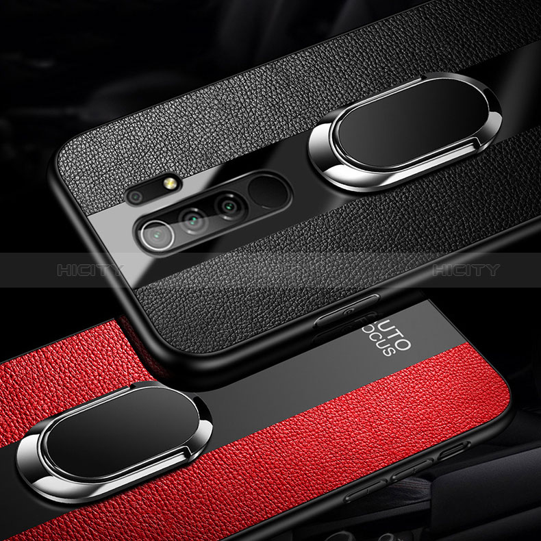 Coque Silicone Gel Motif Cuir Housse Etui avec Support Bague Anneau Aimante Magnetique pour Xiaomi Poco M2 Plus