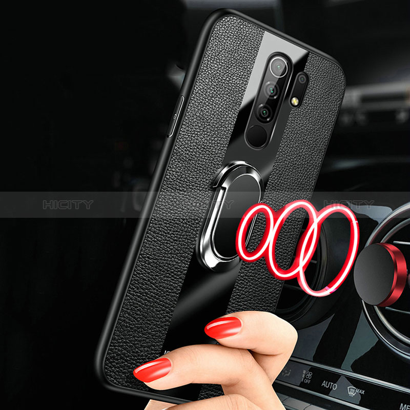 Coque Silicone Gel Motif Cuir Housse Etui avec Support Bague Anneau Aimante Magnetique pour Xiaomi Poco M2 Plus