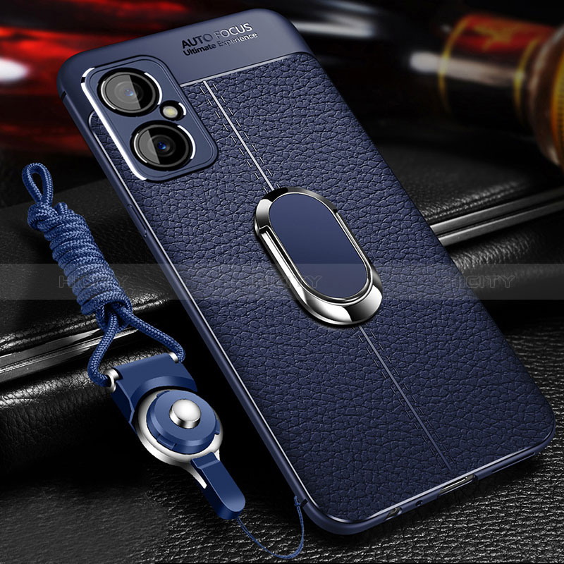 Coque Silicone Gel Motif Cuir Housse Etui avec Support Bague Anneau Aimante Magnetique pour Xiaomi Poco M4 5G Plus