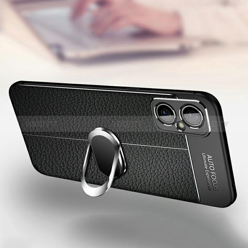 Coque Silicone Gel Motif Cuir Housse Etui avec Support Bague Anneau Aimante Magnetique pour Xiaomi Poco M4 5G Plus