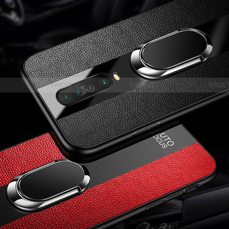 Coque Silicone Gel Motif Cuir Housse Etui avec Support Bague Anneau Aimante Magnetique pour Xiaomi Poco X2 Plus