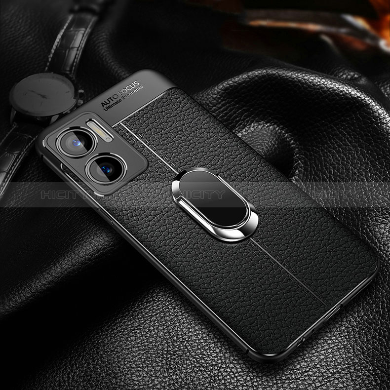 Coque Silicone Gel Motif Cuir Housse Etui avec Support Bague Anneau Aimante Magnetique pour Xiaomi Redmi 10 5G Plus