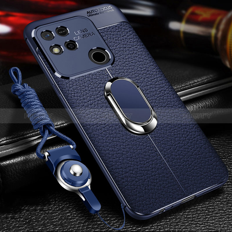 Coque Silicone Gel Motif Cuir Housse Etui avec Support Bague Anneau Aimante Magnetique pour Xiaomi Redmi 9 Activ Plus