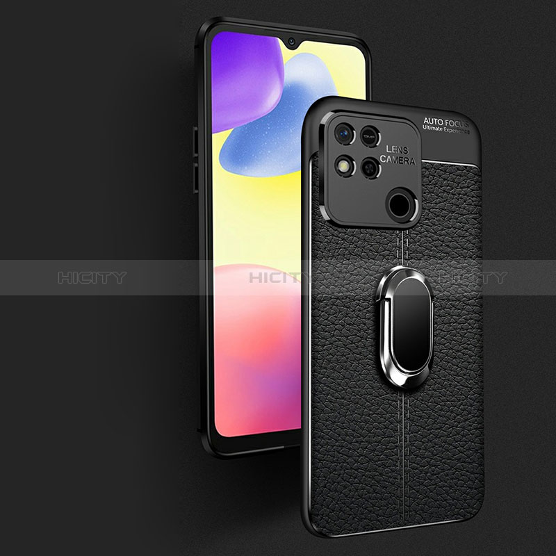 Coque Silicone Gel Motif Cuir Housse Etui avec Support Bague Anneau Aimante Magnetique pour Xiaomi Redmi 9 Activ Plus