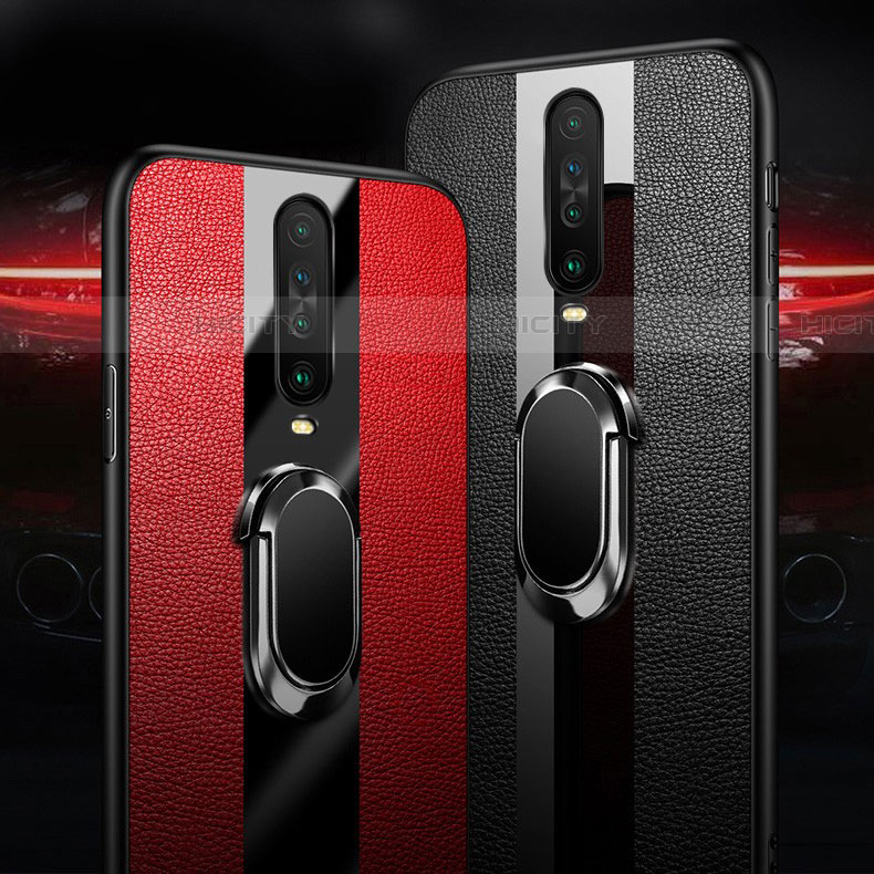 Coque Silicone Gel Motif Cuir Housse Etui avec Support Bague Anneau Aimante Magnetique pour Xiaomi Redmi K30 5G Plus