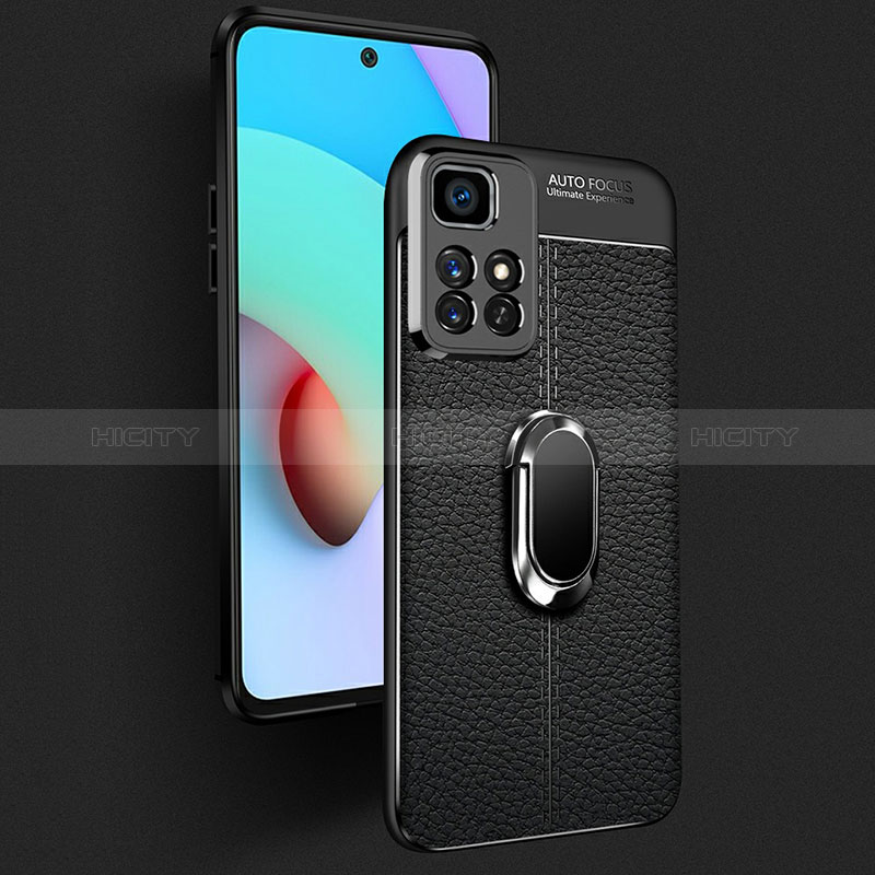 Coque Silicone Gel Motif Cuir Housse Etui avec Support Bague Anneau Aimante Magnetique pour Xiaomi Redmi Note 11 5G Plus