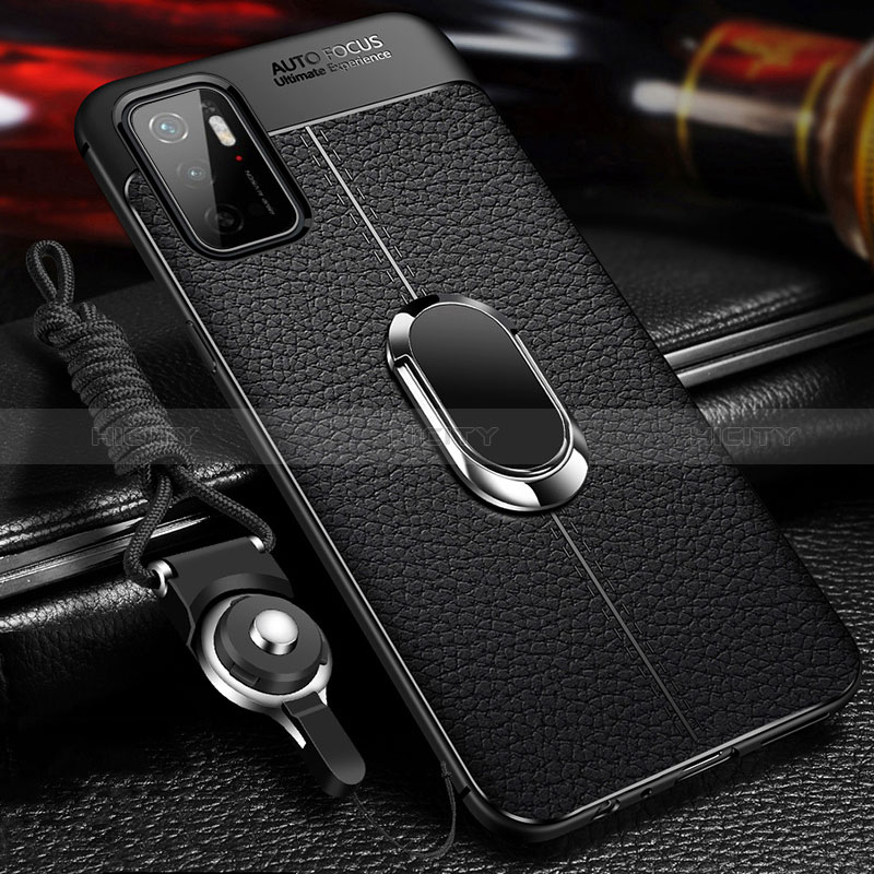 Coque Silicone Gel Motif Cuir Housse Etui avec Support Bague Anneau Aimante Magnetique pour Xiaomi Redmi Note 11 SE 5G Noir Plus