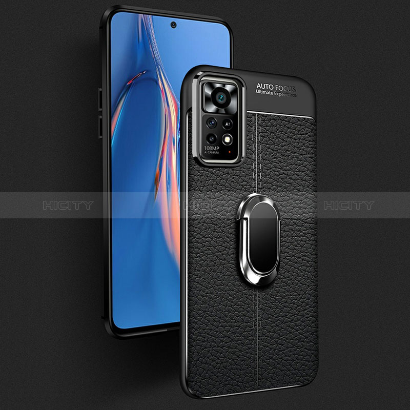 Coque Silicone Gel Motif Cuir Housse Etui avec Support Bague Anneau Aimante Magnetique pour Xiaomi Redmi Note 11E Pro 5G Plus