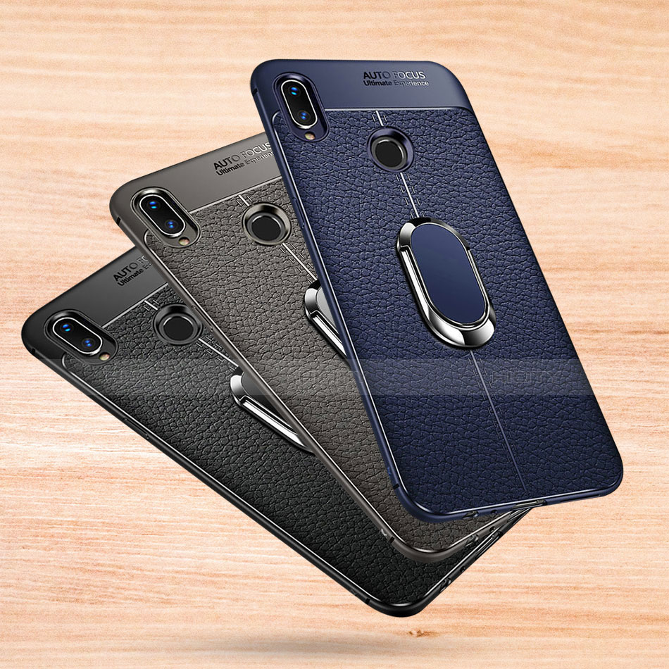 Coque Silicone Gel Motif Cuir Housse Etui avec Support Bague Anneau Aimante Magnetique pour Xiaomi Redmi Note 7 Plus