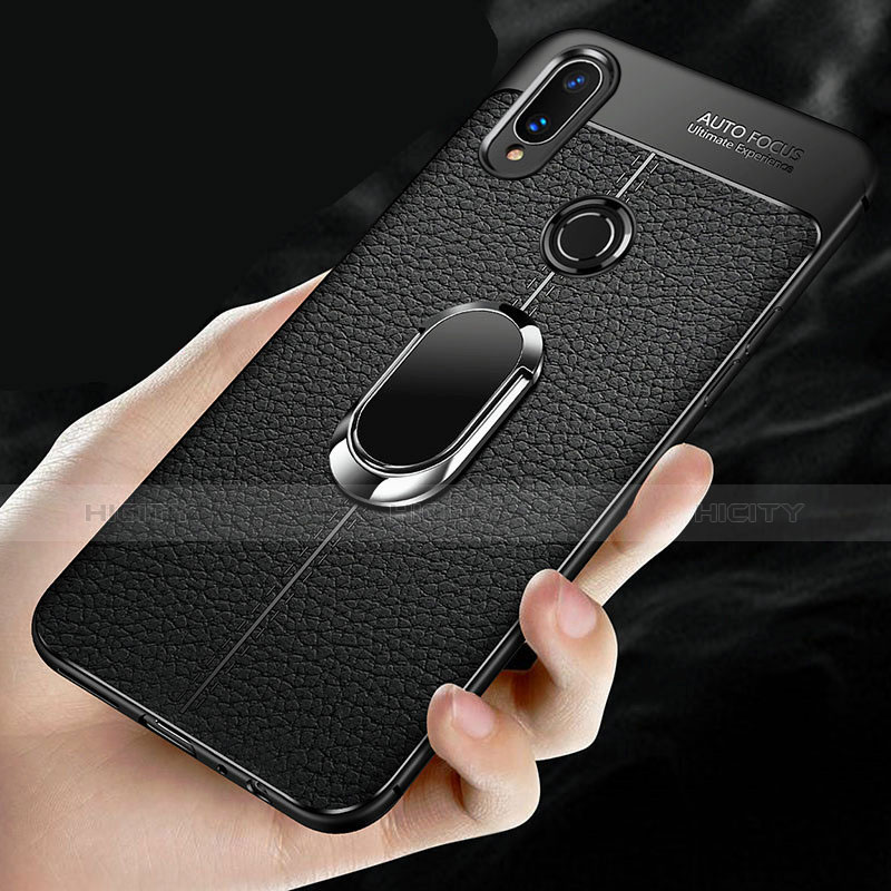 Coque Silicone Gel Motif Cuir Housse Etui avec Support Bague Anneau Aimante Magnetique pour Xiaomi Redmi Note 7 Plus