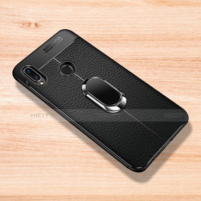 Coque Silicone Gel Motif Cuir Housse Etui avec Support Bague Anneau Aimante Magnetique pour Xiaomi Redmi Note 7 Pro Noir Plus