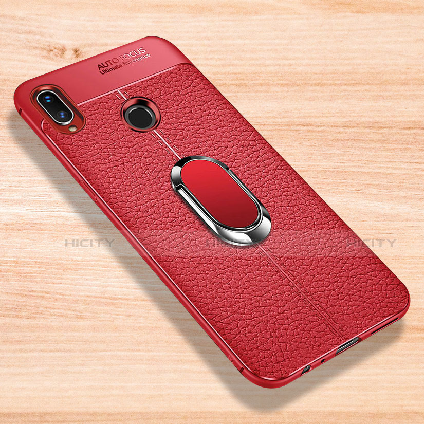 Coque Silicone Gel Motif Cuir Housse Etui avec Support Bague Anneau Aimante Magnetique pour Xiaomi Redmi Note 7 Pro Rouge Plus