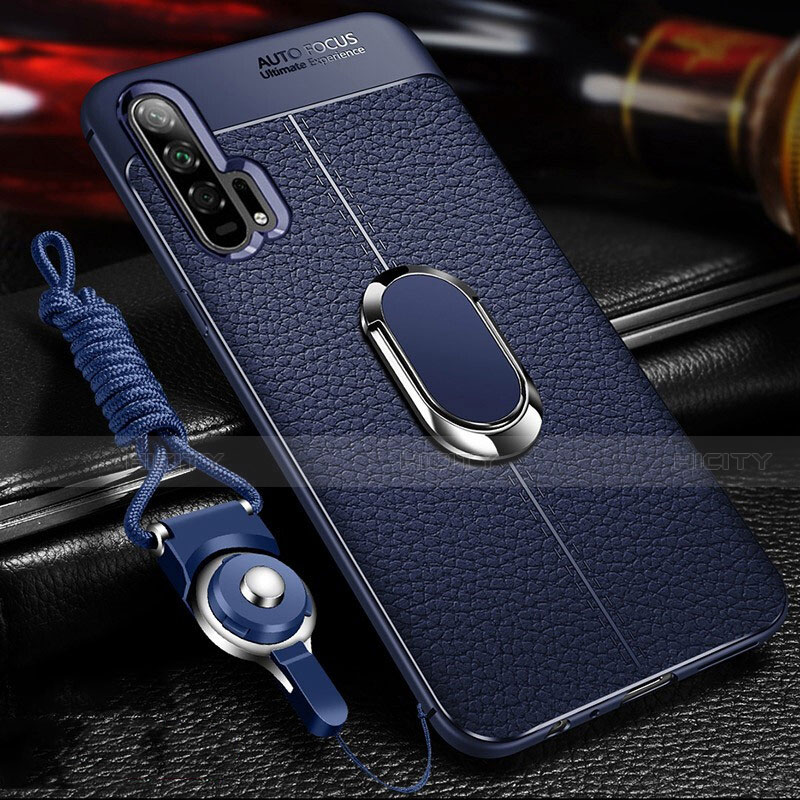 Coque Silicone Gel Motif Cuir Housse Etui avec Support Bague Anneau Aimante Magnetique S01 pour Huawei Honor 20 Pro Plus