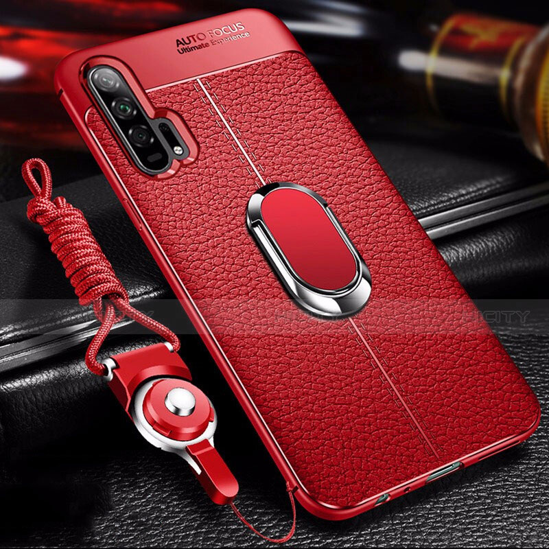 Coque Silicone Gel Motif Cuir Housse Etui avec Support Bague Anneau Aimante Magnetique S01 pour Huawei Honor 20 Pro Plus