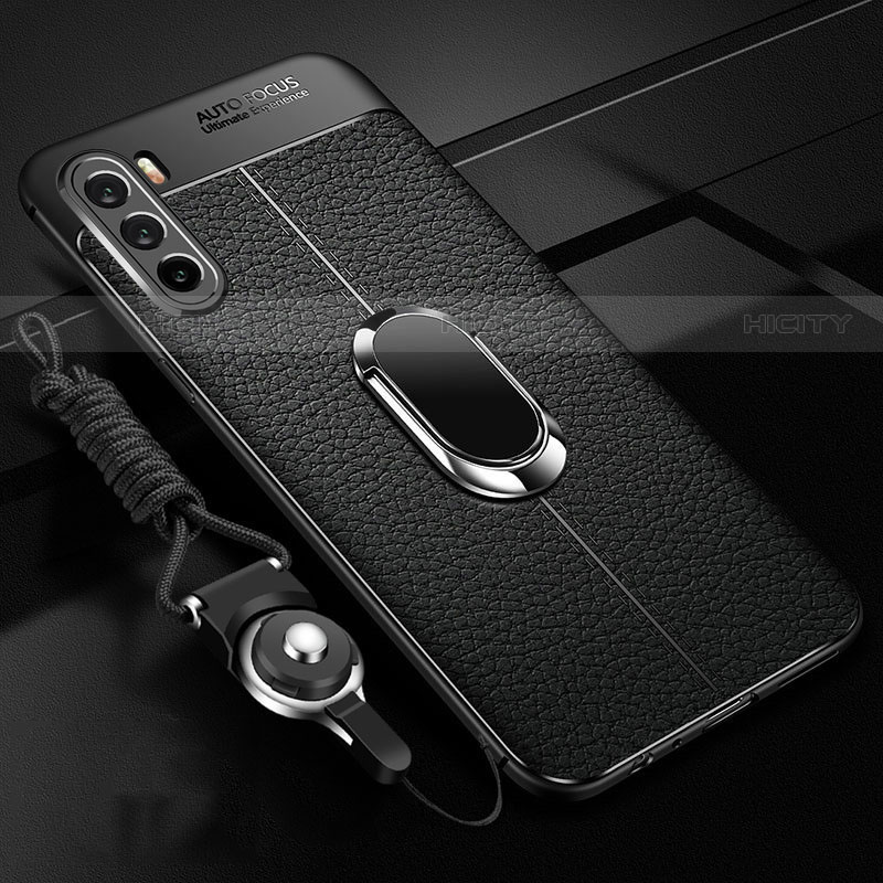 Coque Silicone Gel Motif Cuir Housse Etui avec Support Bague Anneau Aimante Magnetique S01 pour Huawei Mate 40 Lite 5G Noir Plus