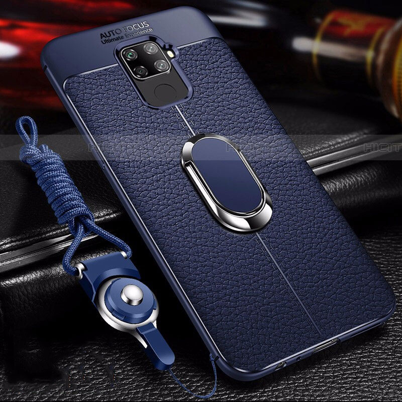 Coque Silicone Gel Motif Cuir Housse Etui avec Support Bague Anneau Aimante Magnetique S01 pour Huawei Nova 5i Pro Bleu Plus