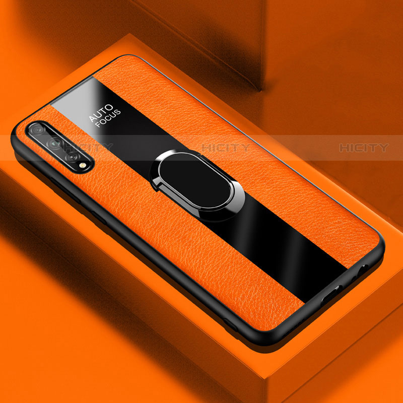 Coque Silicone Gel Motif Cuir Housse Etui avec Support Bague Anneau Aimante Magnetique S01 pour Huawei P smart S Orange Plus