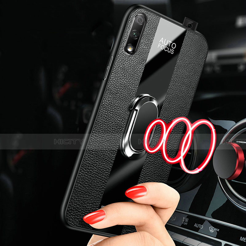 Coque Silicone Gel Motif Cuir Housse Etui avec Support Bague Anneau Aimante Magnetique S01 pour Huawei P Smart Z (2019) Plus