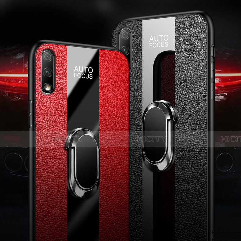 Coque Silicone Gel Motif Cuir Housse Etui avec Support Bague Anneau Aimante Magnetique S01 pour Huawei Y9 Prime (2019) Plus