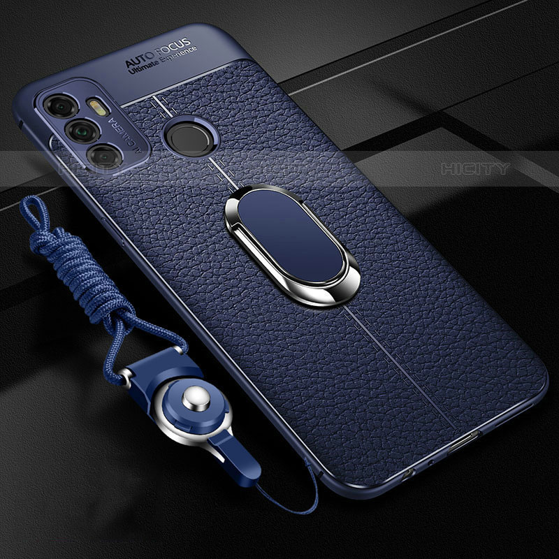 Coque Silicone Gel Motif Cuir Housse Etui avec Support Bague Anneau Aimante Magnetique S01 pour Oppo A11s Plus