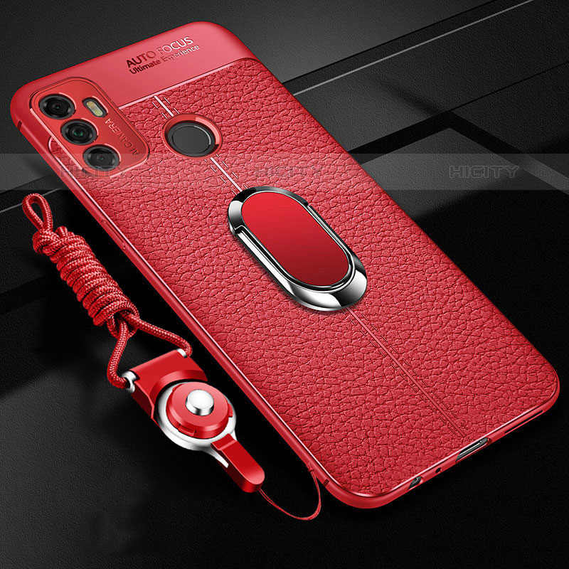 Coque Silicone Gel Motif Cuir Housse Etui avec Support Bague Anneau Aimante Magnetique S01 pour Oppo A11s Plus