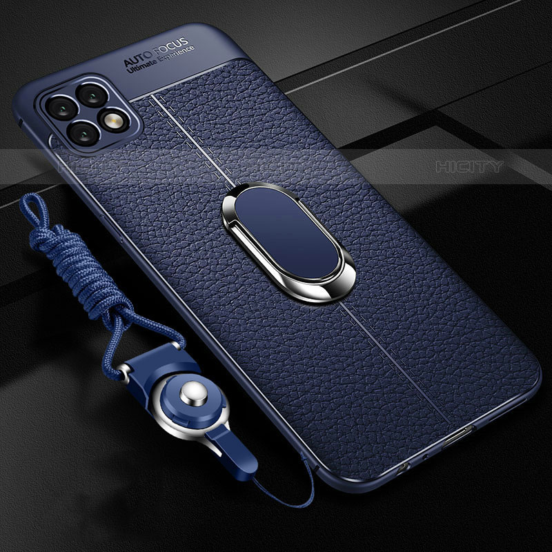 Coque Silicone Gel Motif Cuir Housse Etui avec Support Bague Anneau Aimante Magnetique S01 pour Oppo A53 5G Bleu Plus