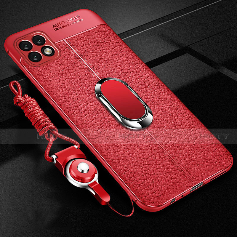 Coque Silicone Gel Motif Cuir Housse Etui avec Support Bague Anneau Aimante Magnetique S01 pour Oppo A73 5G Rouge Plus