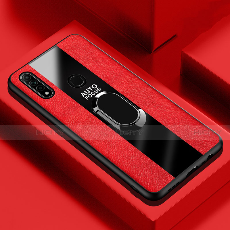 Coque Silicone Gel Motif Cuir Housse Etui avec Support Bague Anneau Aimante Magnetique S01 pour Oppo A8 Rouge Plus