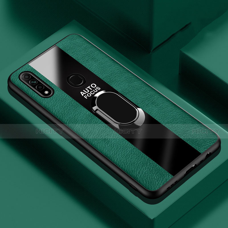 Coque Silicone Gel Motif Cuir Housse Etui avec Support Bague Anneau Aimante Magnetique S01 pour Oppo A8 Vert Plus