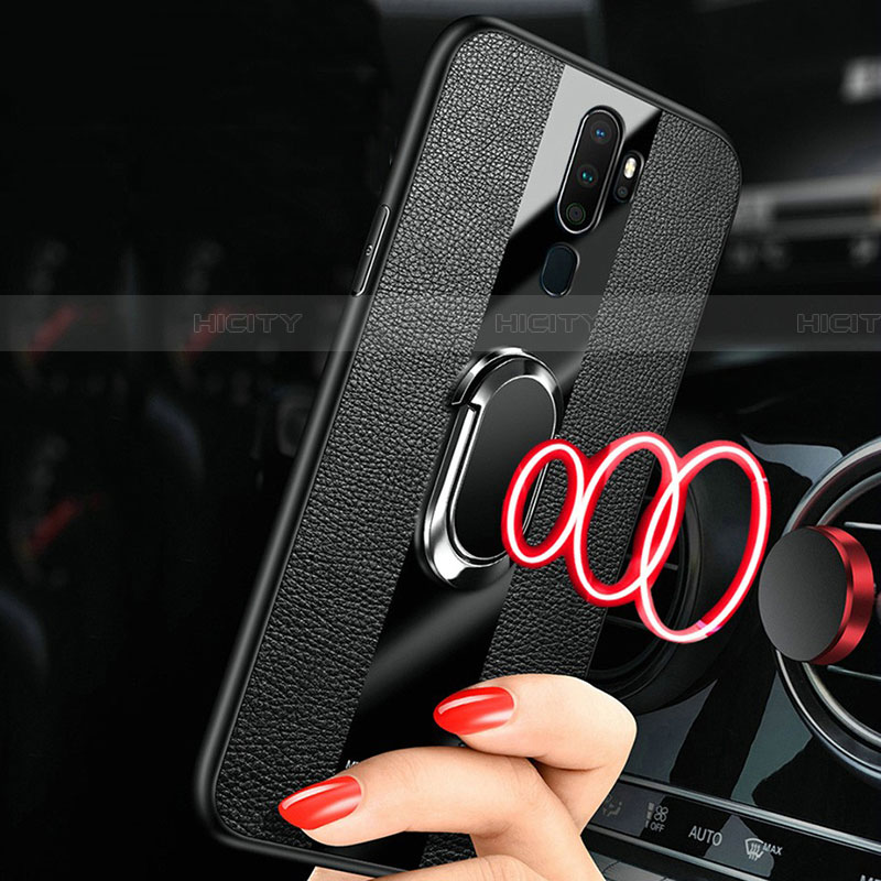 Coque Silicone Gel Motif Cuir Housse Etui avec Support Bague Anneau Aimante Magnetique S01 pour Oppo A9 (2020) Plus