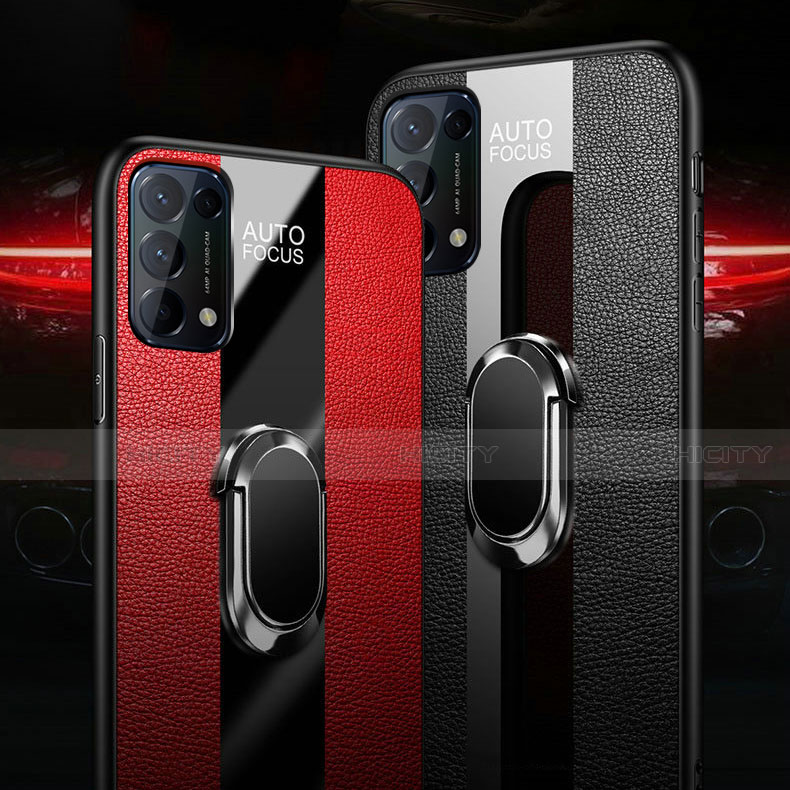 Coque Silicone Gel Motif Cuir Housse Etui avec Support Bague Anneau Aimante Magnetique S01 pour Oppo Find X3 Lite 5G Plus