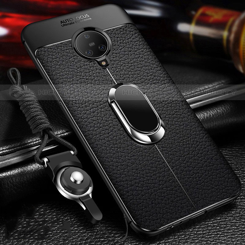 Coque Silicone Gel Motif Cuir Housse Etui avec Support Bague Anneau Aimante Magnetique S01 pour Vivo Nex 3 Noir Plus