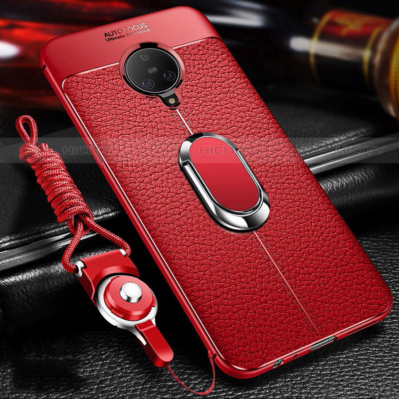 Coque Silicone Gel Motif Cuir Housse Etui avec Support Bague Anneau Aimante Magnetique S01 pour Vivo Nex 3 Rouge Plus