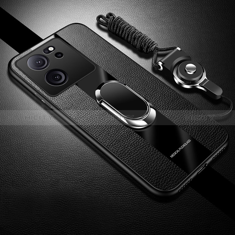 Coque Silicone Gel Motif Cuir Housse Etui avec Support Bague Anneau Aimante Magnetique S01 pour Xiaomi Mi 13T 5G Plus