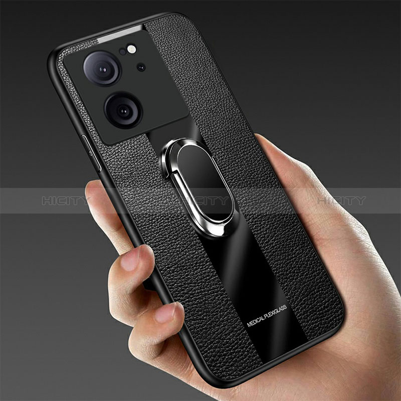 Coque Silicone Gel Motif Cuir Housse Etui avec Support Bague Anneau Aimante Magnetique S01 pour Xiaomi Mi 13T 5G Plus