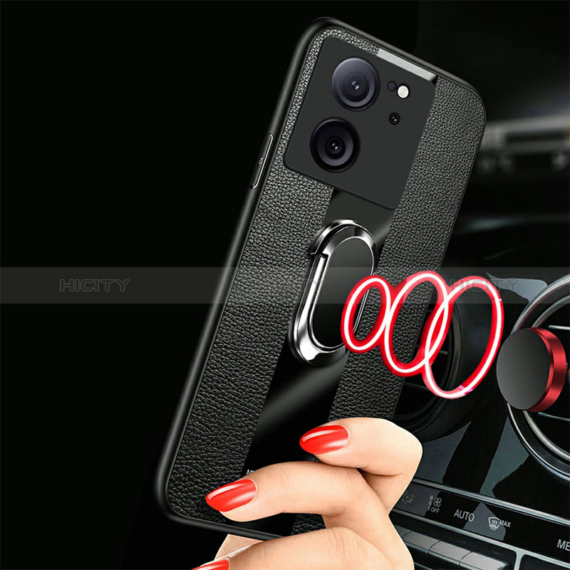 Coque Silicone Gel Motif Cuir Housse Etui avec Support Bague Anneau Aimante Magnetique S01 pour Xiaomi Mi 13T 5G Plus