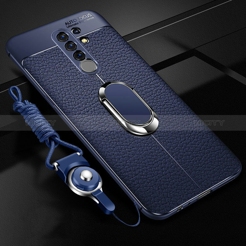 Coque Silicone Gel Motif Cuir Housse Etui avec Support Bague Anneau Aimante Magnetique S01 pour Xiaomi Poco M2 Plus