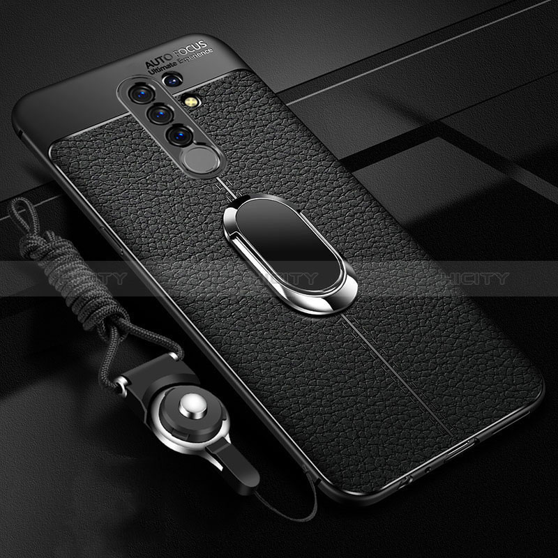 Coque Silicone Gel Motif Cuir Housse Etui avec Support Bague Anneau Aimante Magnetique S01 pour Xiaomi Poco M2 Plus