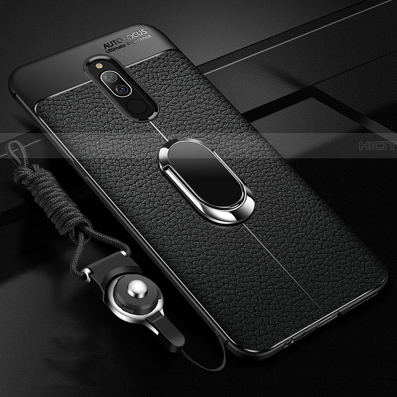 Coque Silicone Gel Motif Cuir Housse Etui avec Support Bague Anneau Aimante Magnetique S01 pour Xiaomi Redmi 8 Noir Plus