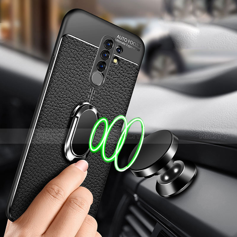 Coque Silicone Gel Motif Cuir Housse Etui avec Support Bague Anneau Aimante Magnetique S01 pour Xiaomi Redmi 9 Plus