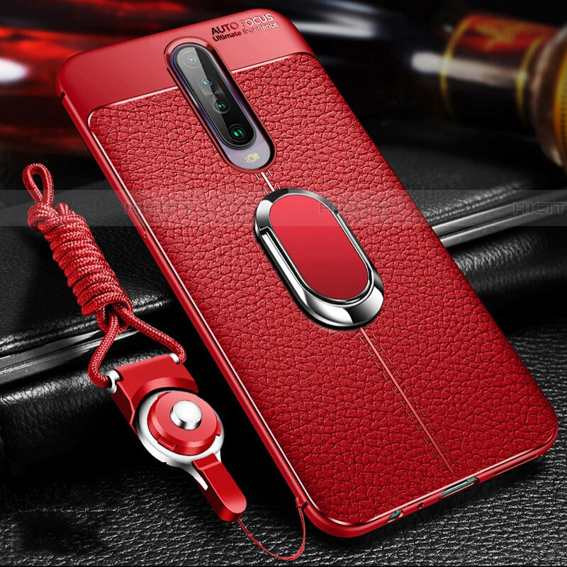 Coque Silicone Gel Motif Cuir Housse Etui avec Support Bague Anneau Aimante Magnetique S01 pour Xiaomi Redmi K30 5G Rouge Plus